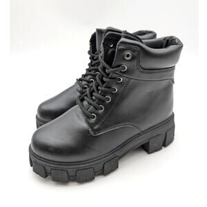 Wild Diva Lounge Presh Lace-Up Combat Boots Women's Black Size US5.5 EU36